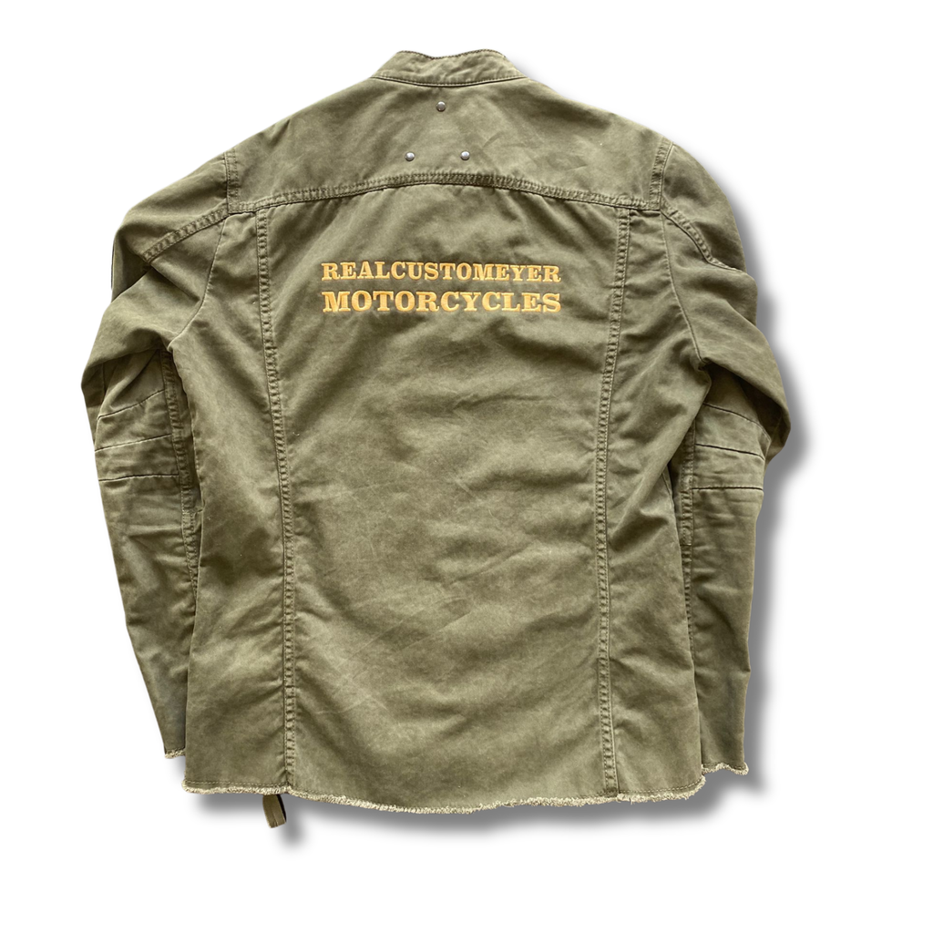RealCustomeyer® Motorradjacke – Grüner Statement-Look mit Stickerei & Aufnähern